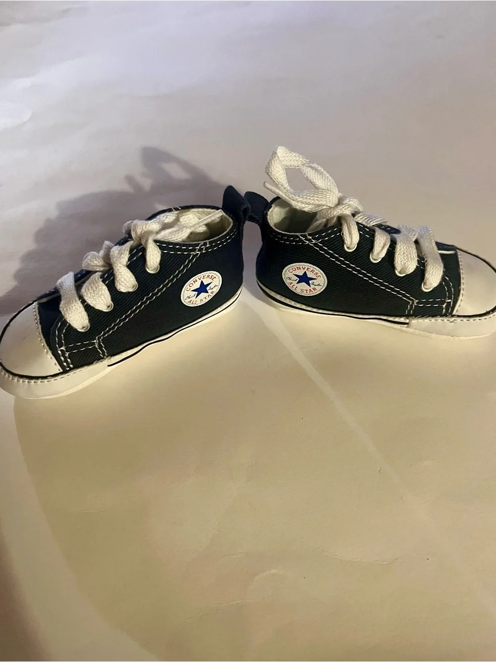 Converse All Star Baby Navy Canvas Lace-Up Crib Shoes with White Trim